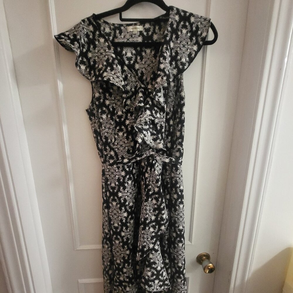 Max Studio Black and White Ruffle Wrap Maxi Dress - Size Large
